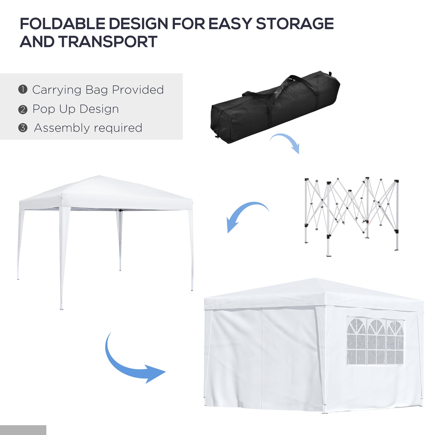 Outsunny 10x10FT Pop-up Canopy Folding Tent Gazebo Party Wedding Tent White