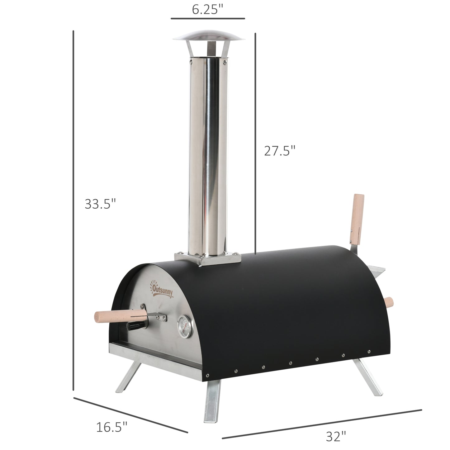 Outsunny Outdoor Portable Pizza Oven Pellet Pizza Maker Grill with Foldable Legs Thermometer Pizza Stone Anti-scald Handles Stainless Steel Body