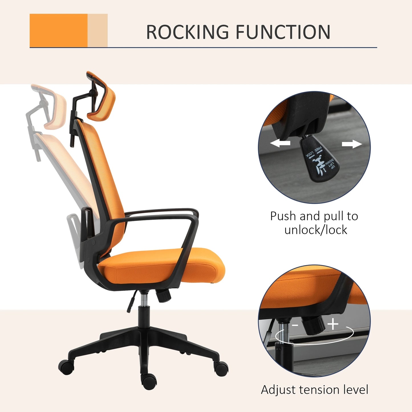 Mesh Office Chair High Back Swivel Task Chair with Arm, Rotate Headrest, Adjustable Height, Yellow