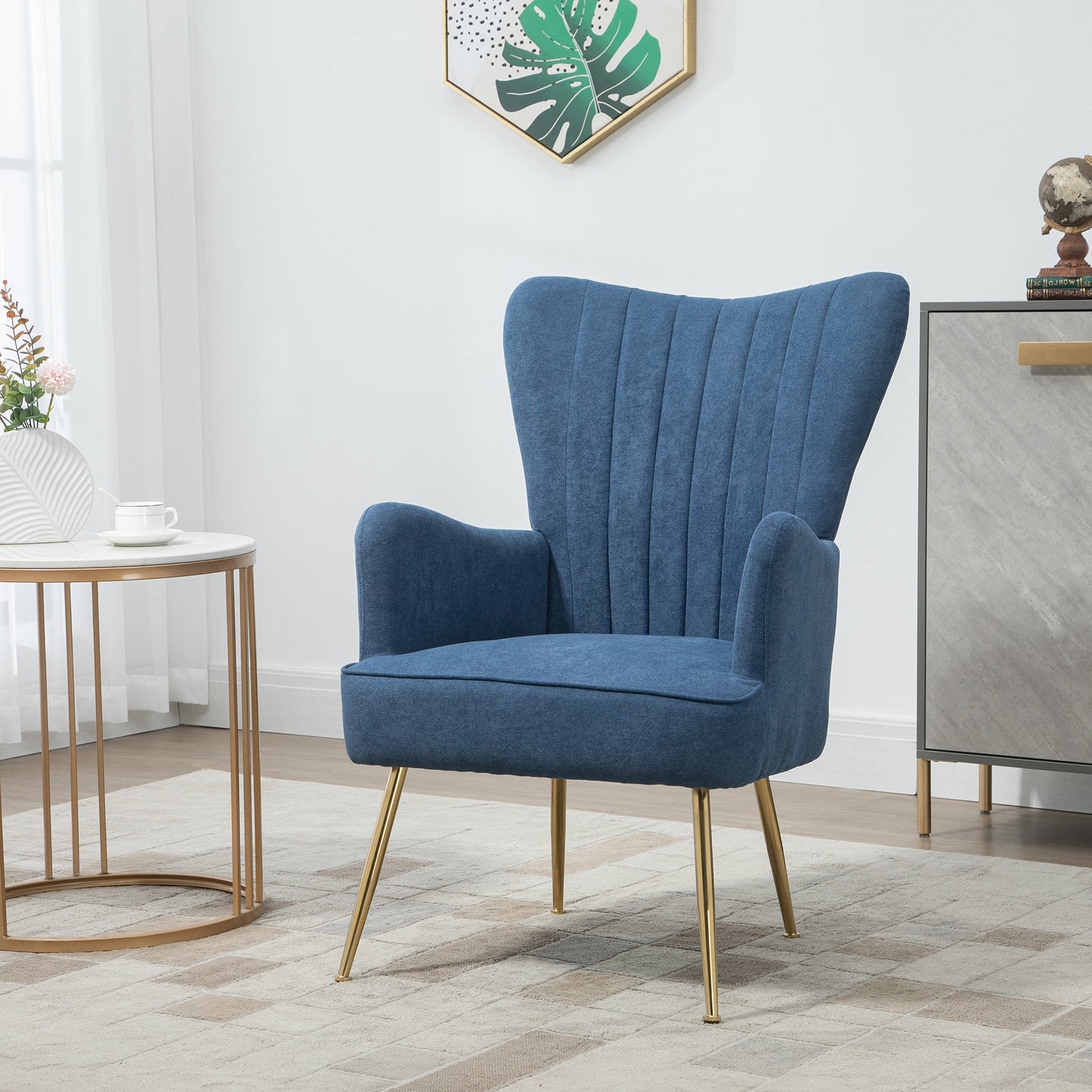 Velvet Accent Chairs, Modern Living Room Chair, Tall Back Leisures Chair with Steel Legs for Bedroom, Dinning Room, Waiting Room, Blue