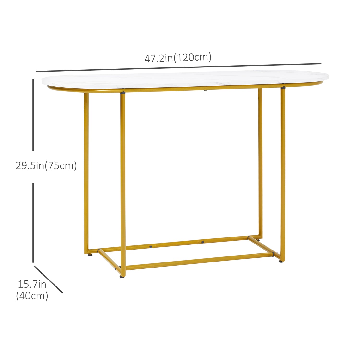 47" Console Table, Modern Sofa Table with Gold Steel Legs for Entryway, Living Room and Bedroom, White and Gold