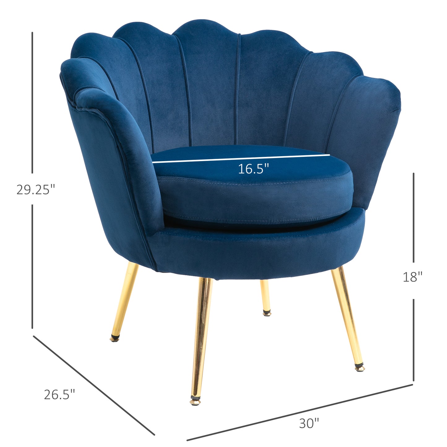 Modern Velvet-Touch Fabric Accent Chair Leisure Club Chair with Gold Metal Legs for Living Room, Blue