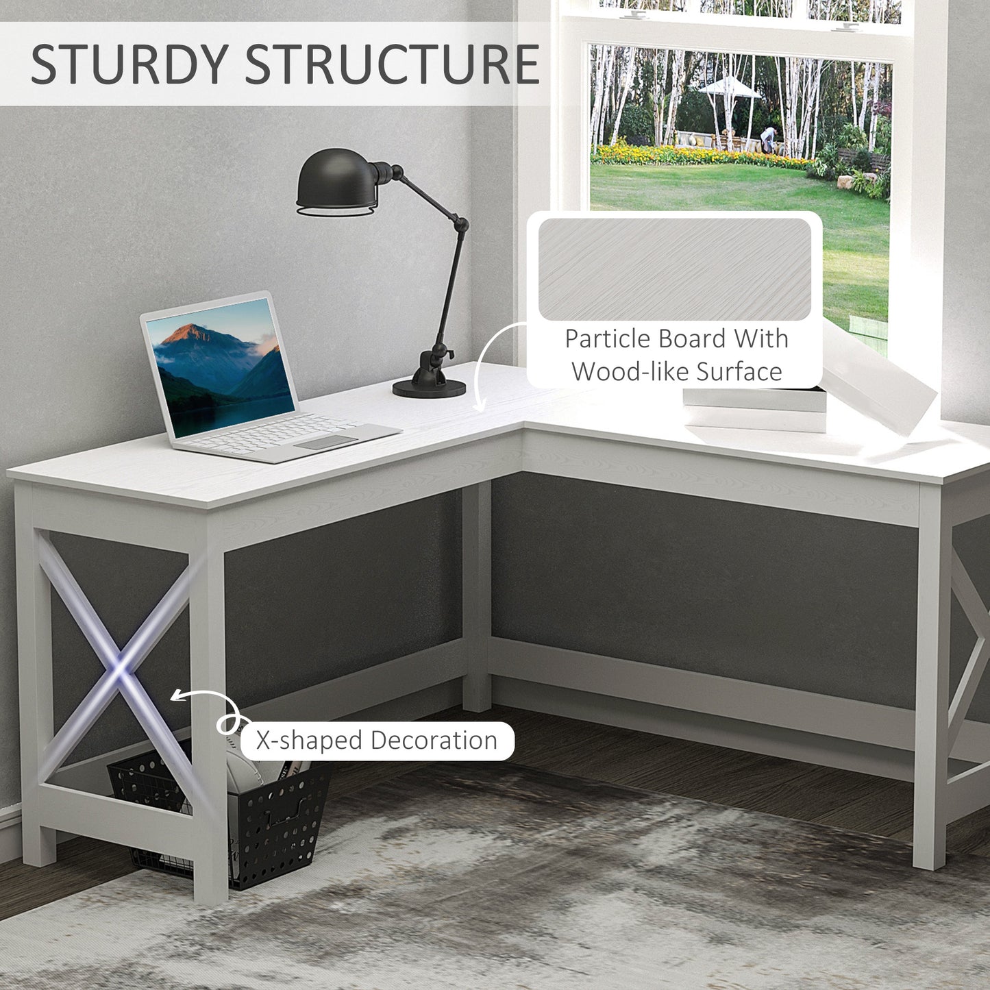 Home L-Shaped Desk Computer Desk Office Corner Writing Table Study Workstation, White Wood Grain