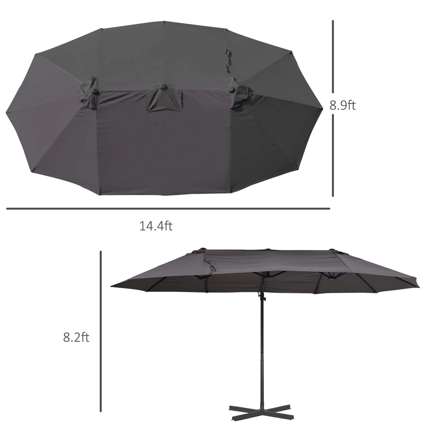 Outsunny Outdoor Patio Umbrella Offset Cantilever Umbrella with Twin Canopy Sunshade Umbrella with Lift Crank Grey