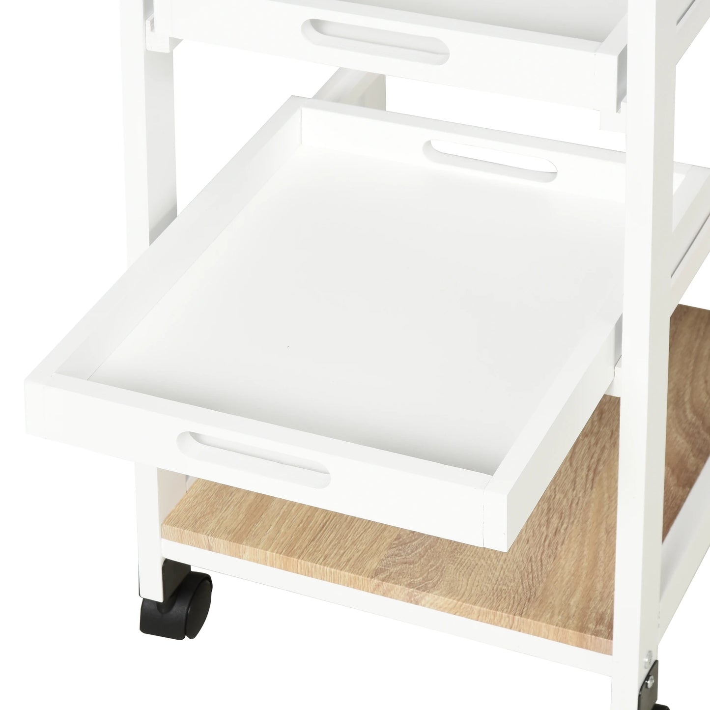 4-Tier Kitchen Cart Serving Trolley with Drawer, Pull Out Trays, Rolling Wheels for Dining Living Room, White