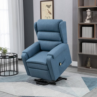 Electric Power Lift Recliner Chair for Elderly with Remote Control and Footrest, Linen Fabric Reclining Chair for Living Room, Blue