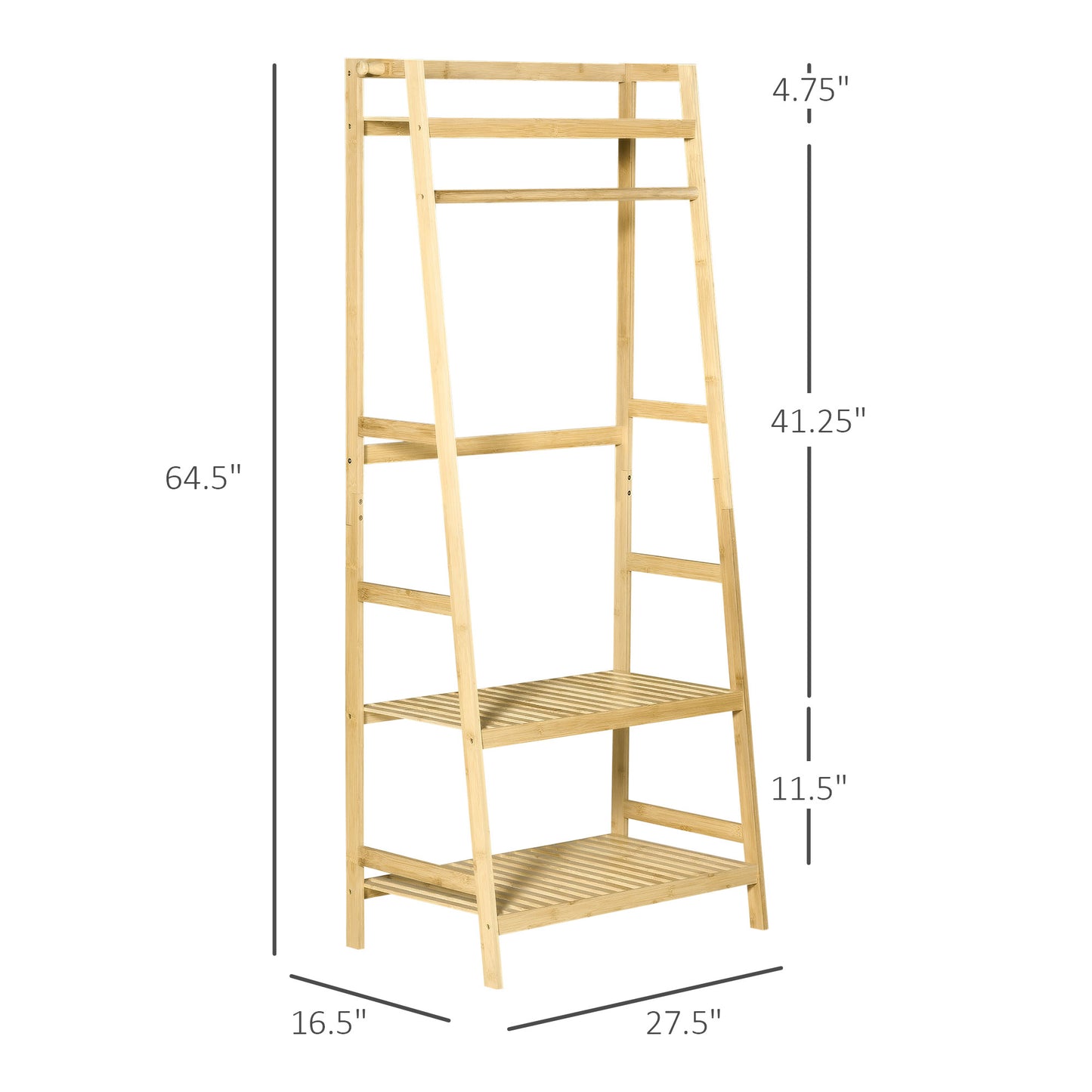 Bamboo Garment Rack, Freestanding Wooden Clothing Rack with 3 Tier Storage Shelves, Hooks and Hanging Rail for Entryway, Bedroom and Office, Natural