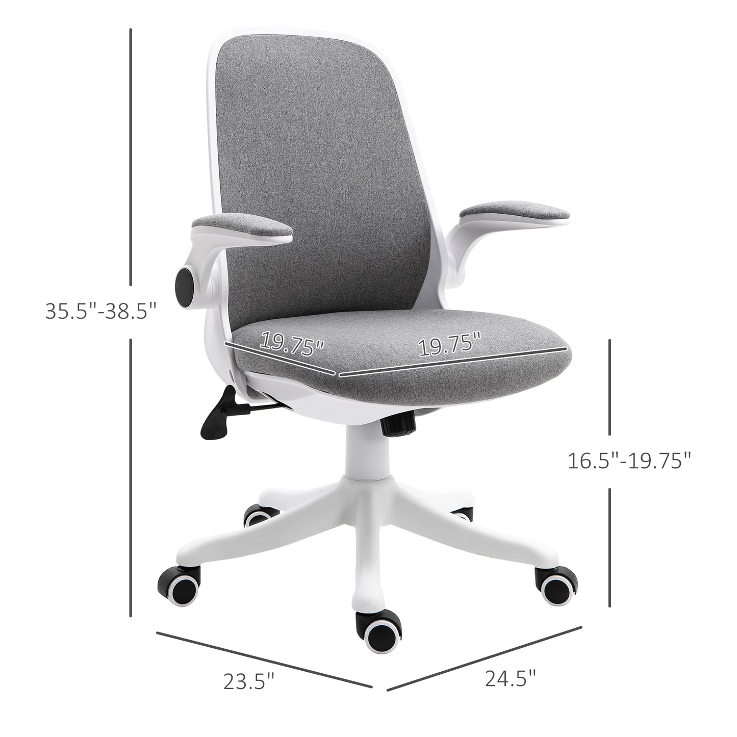 360° Swivel Task Desk Office Chair Breathable Fabric Computer Chair with Flip-up Arms and Adjustable Height, Grey