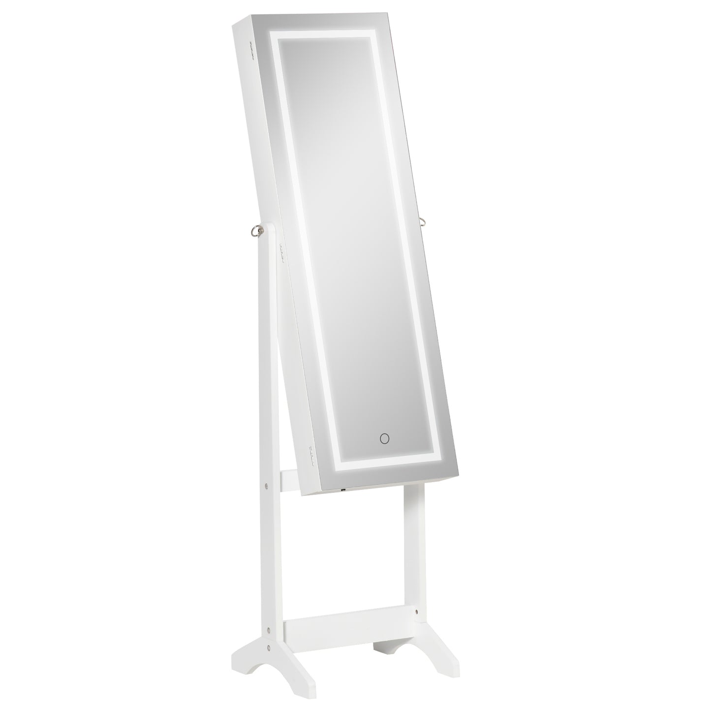 Jewelry Cabinet with LED Light, Lockable Jewelry Storage Organizer with Full-Length Mirror for Bedroom Dressing Room, White