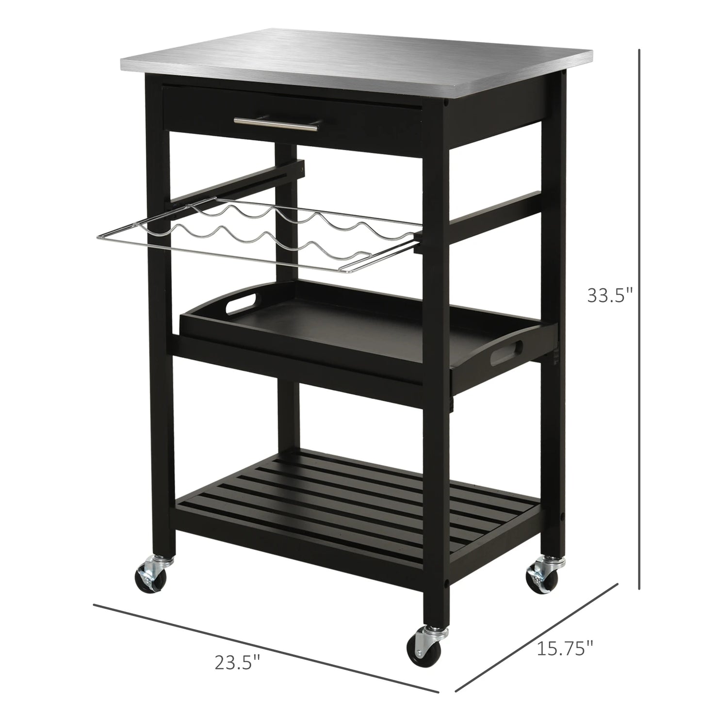 Room Essentials Portable Stainless Steel Top Kitchen Cart with Storage Drawer 3-Tier