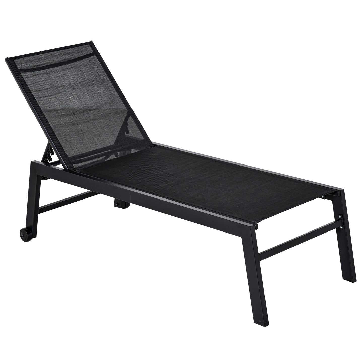 Outsunny Outdoor Lounge Chair, Patio Lounger with 5-Position Reclining Backrest and 2 Wheels for Poolside, Beach, Lawn, Black