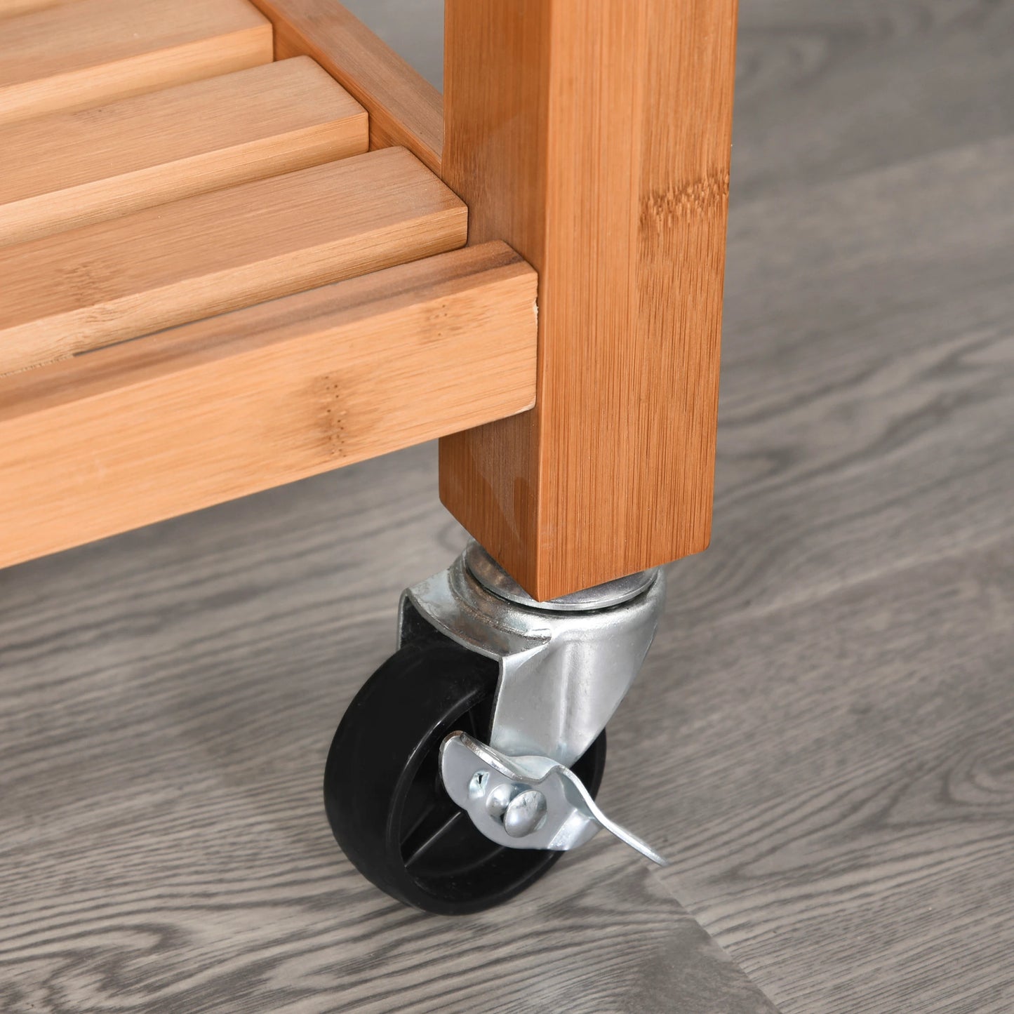 Bamboo Rolling Kitchen Island Trolley with Drawers & Shelves