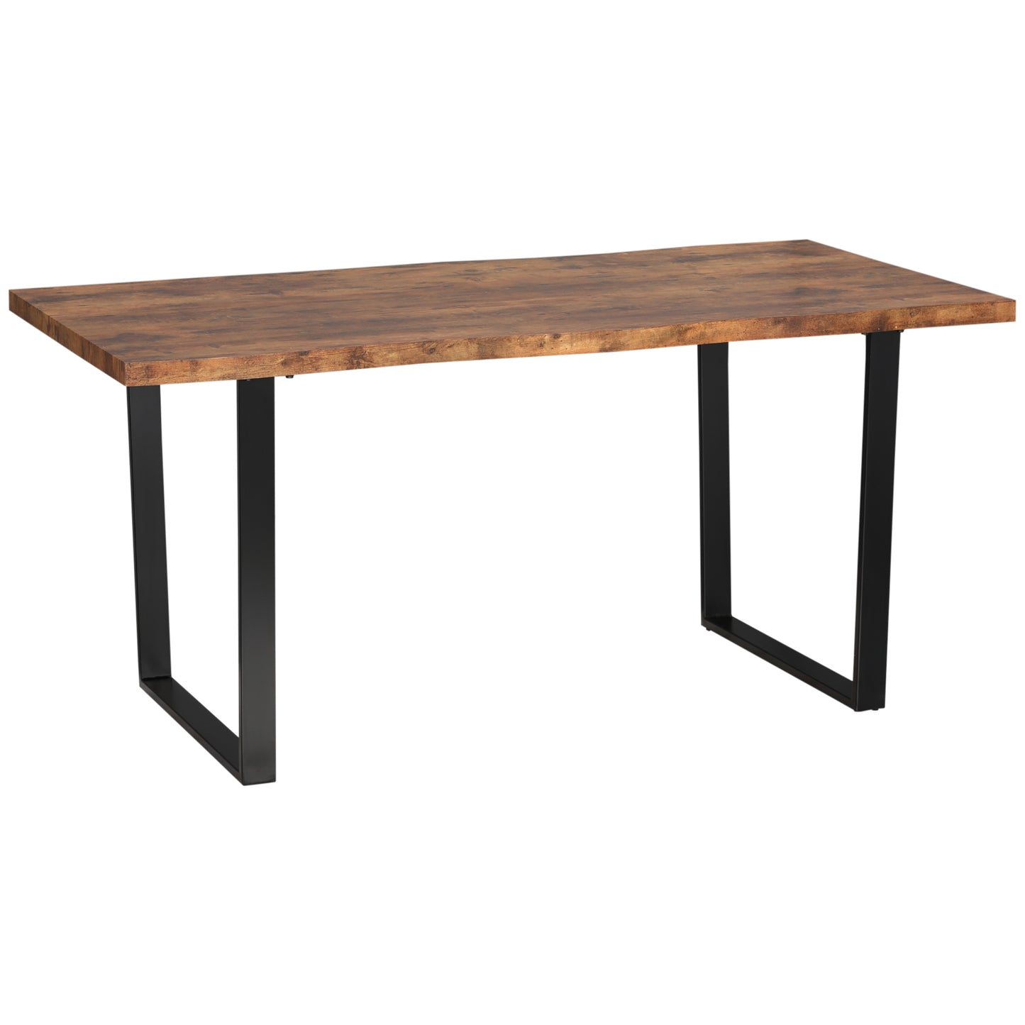 63" Dining Table, Industrial Kitchen Table with Wave-edged Tabletop and Steel Legs for Up to 6 People, Rustic Brown