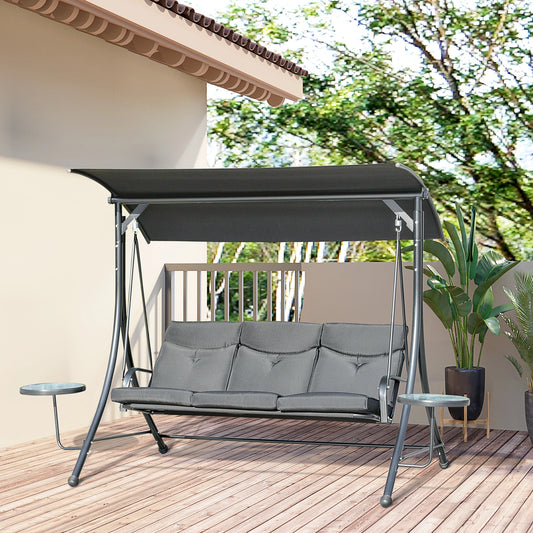 Outsunny Convertible Patio Swing Chair Garden 3 Person Hammock Outdoor Lounge Bed Cushioned with Tilt Canopy Light Brown