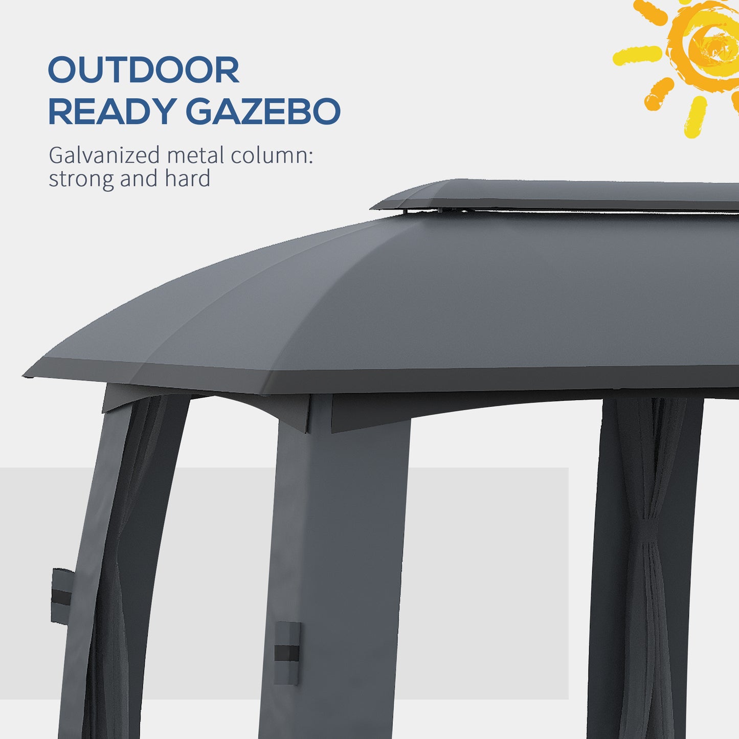 Outsunny 10' x 20' Patio Gazebo, Outdoor Gazebo Canopy Shelter with Netting & Curtains, Vented Roof for Garden Dark Gray