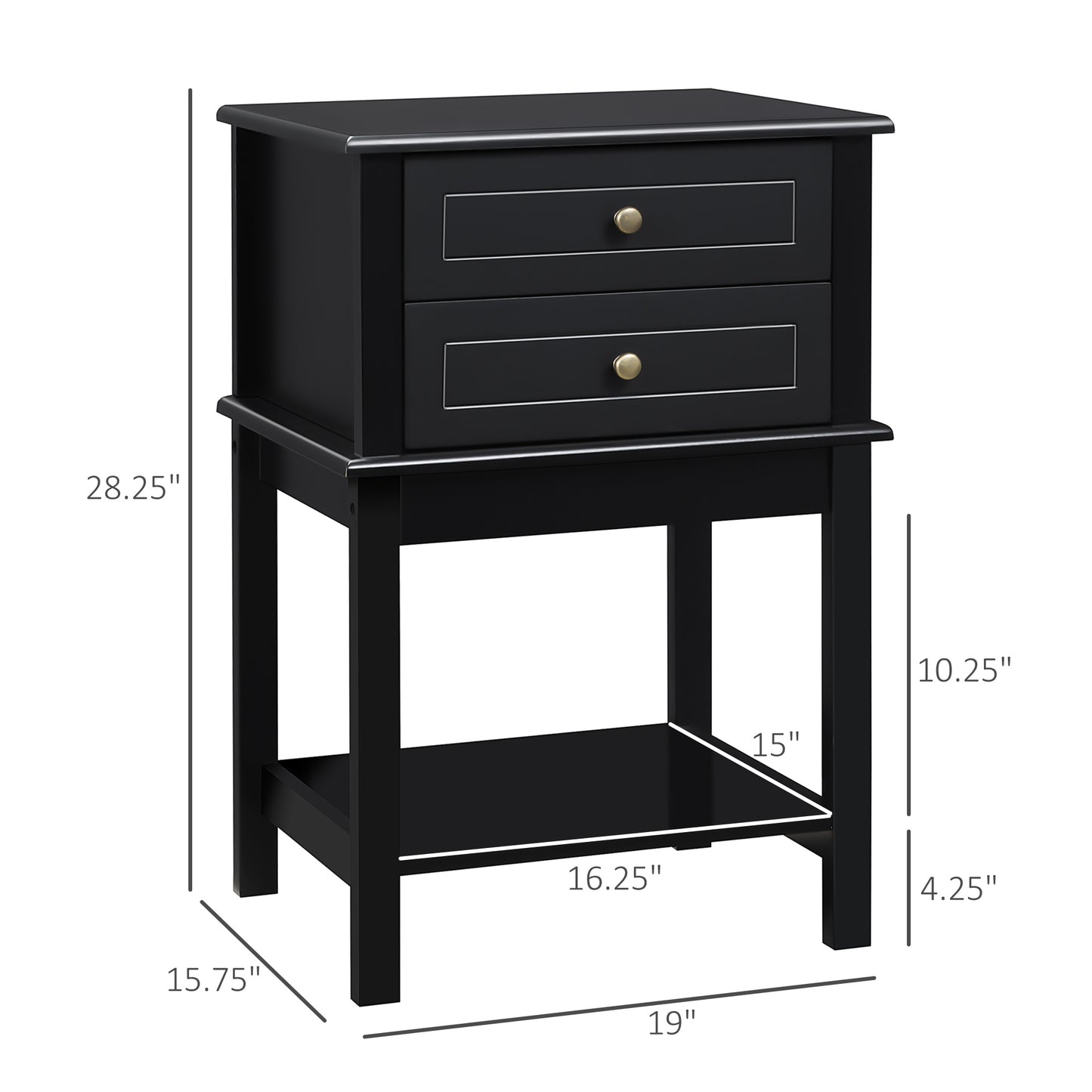 Modern Sofa Side Table, Accent End Table with Drawers and Storage Shelf, Nightstand for Bedroom Living Room, Black