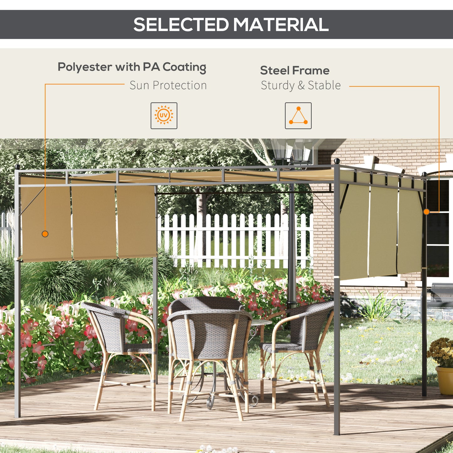 10' x 10' Retractable Pergola Canopy Patio Gazebo Sun Shelter with Steel Frame for Outdoor, Beige