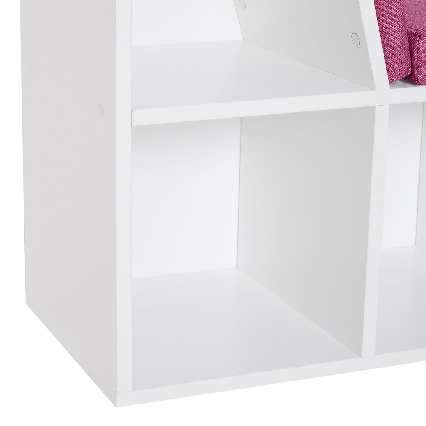 6-Cubby Kids Bookcase w/ Cushioned Seat Reading Nook Storage Organizer Cabinet Shelf Children Bedroom Decor Room White/Pink