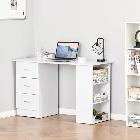 Computer Writing Desk Study Table Student Workstation w/ 3 Shelf & 3 Storage Drawers Home Office Furniture White