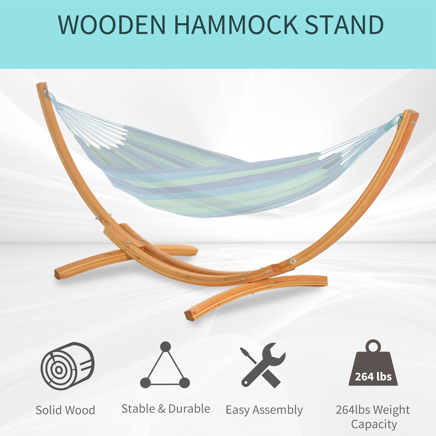 11' Wooden Hammock Stand Universal Garden Picnic Camp Accessories, Curved Arc Design Stand, 264lbs Capacity