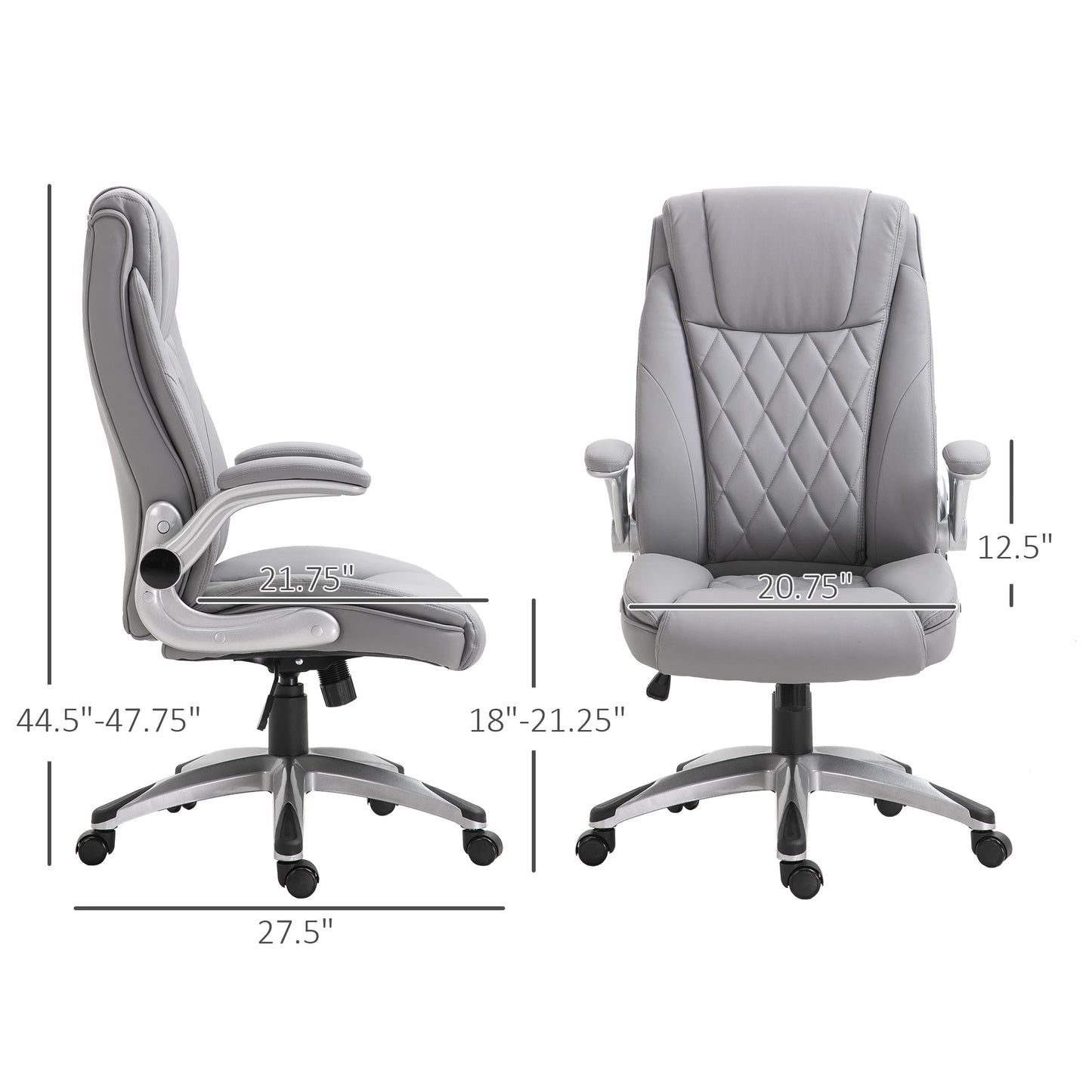 High-Back Office Chair Executive Swivel Computer Desk Chair, with PU Leather, Flip-up Armrest, Grey