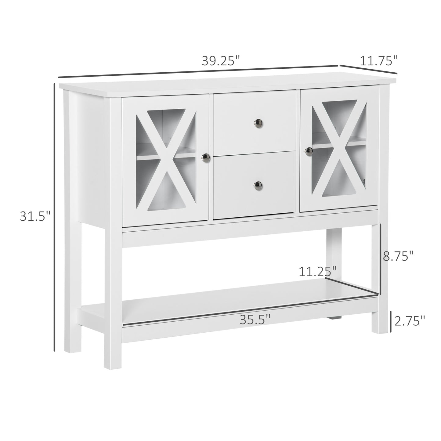 Modern Sideboard, Glass Door Buffet Cabinet with Storage Drawers, and Adjustable Shelves, Console Table for Living Room, Kitchen, Entryway, White