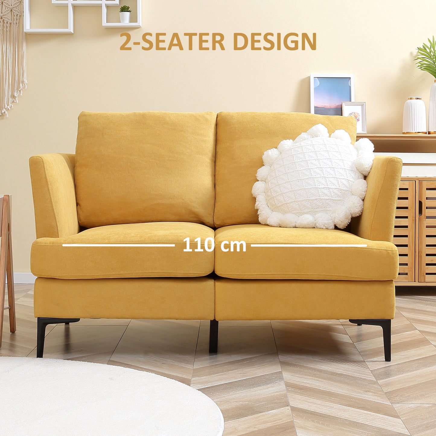 54" Loveseat Sofa for Bedroom, Modern Love Seats Furniture, Upholstered Small Couch for Small Space, Yellow