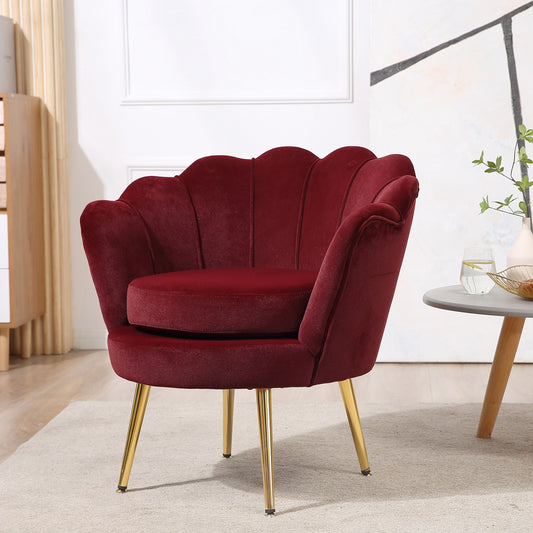 Modern Accent Chair, Velvet-Touch Fabric Leisure Club Chair with Gold Metal Legs for Living Room Bedroom, Wine Red