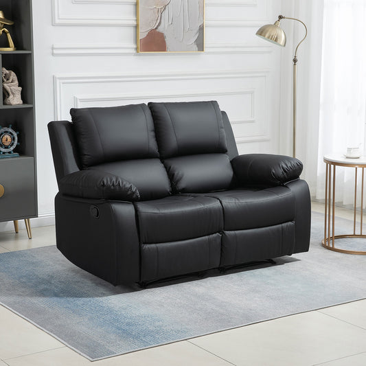 Double Reclining Loveseat, PU Leather Manual Recliner Sofa with Pullback Control Footrest for Living Room, Black