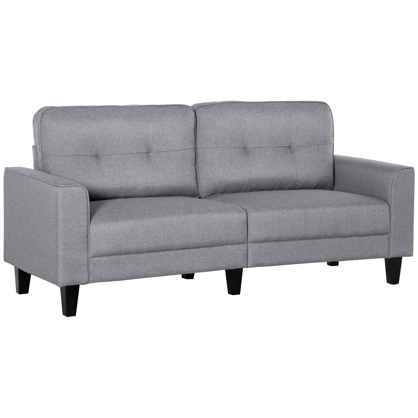 3-Seater Sofa, Mid-Century Linen Futon Couch with Upholstered Seat, Button-Tufted Back Cushion and Rubber Wood Legs for Living Room, Bedroom, Grey