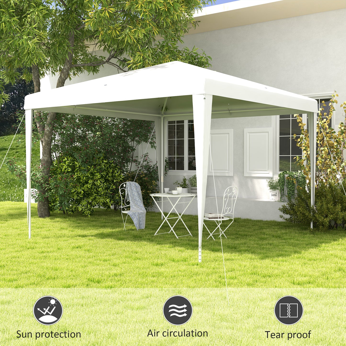 10x10ft Party Tent Portable Gazebo, Folding Garden Canopy Event Shelter Outdoor Sunshade White