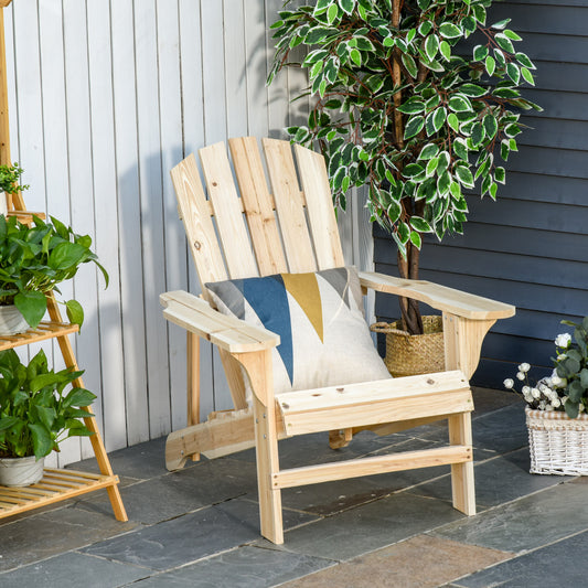 Outsunny Wood Adirondack Chair, Outdoor Patio Chair with Slatted Design for Deck, Garden, Backyard, Fire Pit, Natural