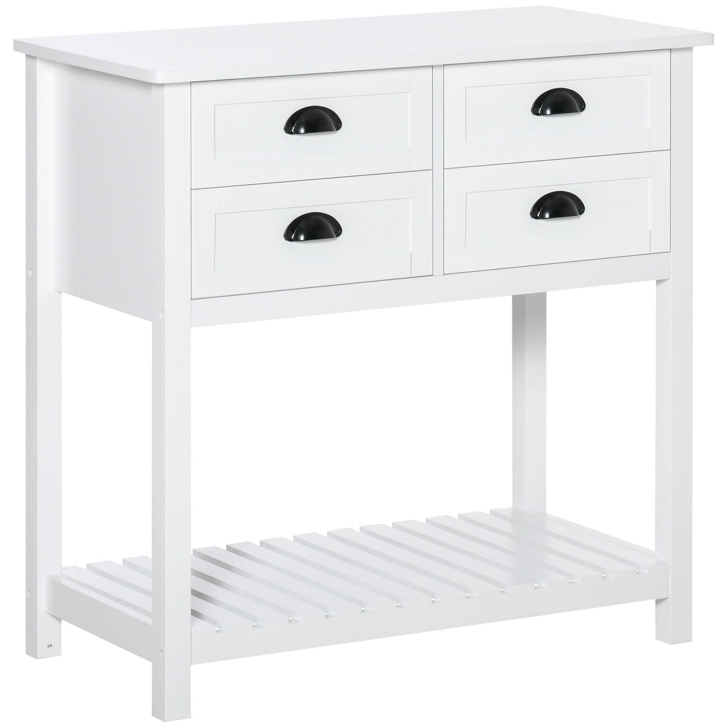 Console Table Sofa Table Sideboard with 4 Drawers & Slatted Shelf for Kitchen, Entryway, White