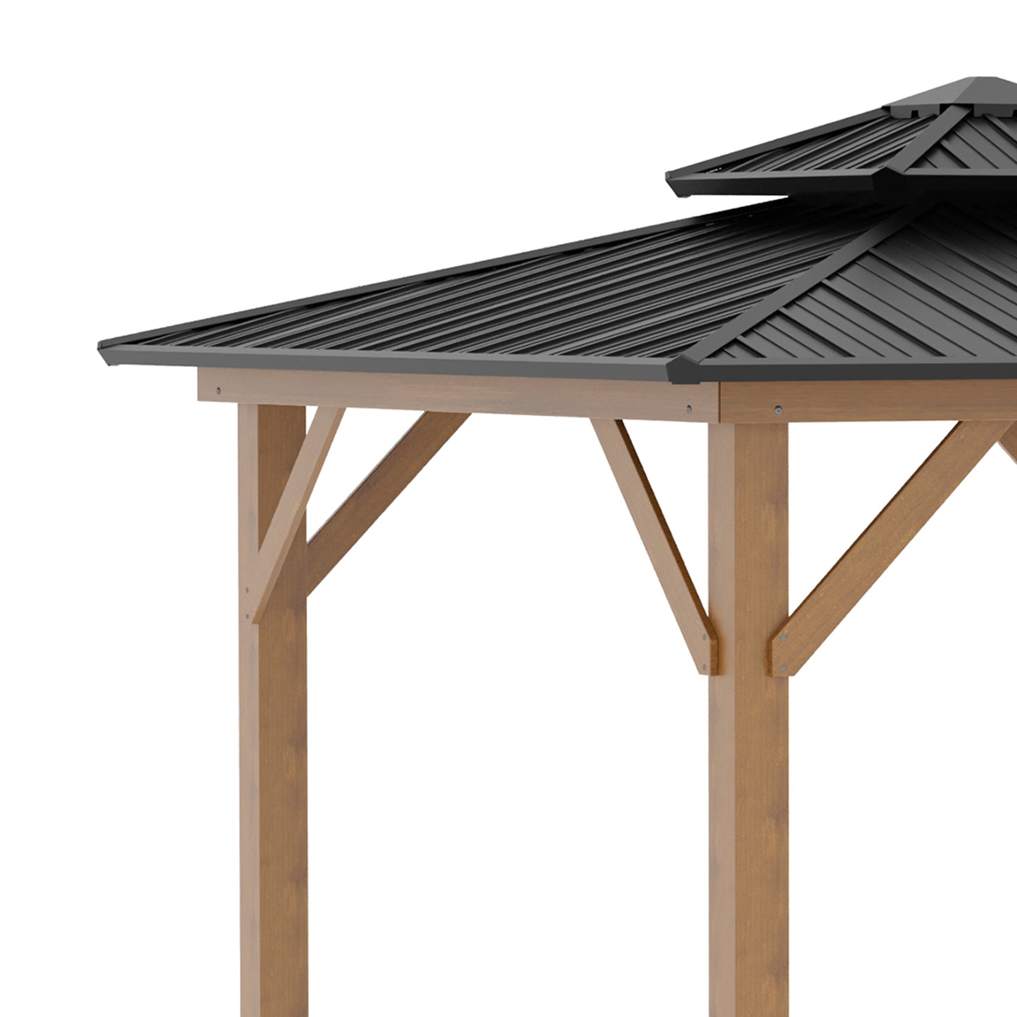 11' x 11' Wood Frame Hardtop Gazebo Galvanized Steel Canopy Outdoor Shelter with Double Vented Roof for Garden, Lawn, Poolside, Black