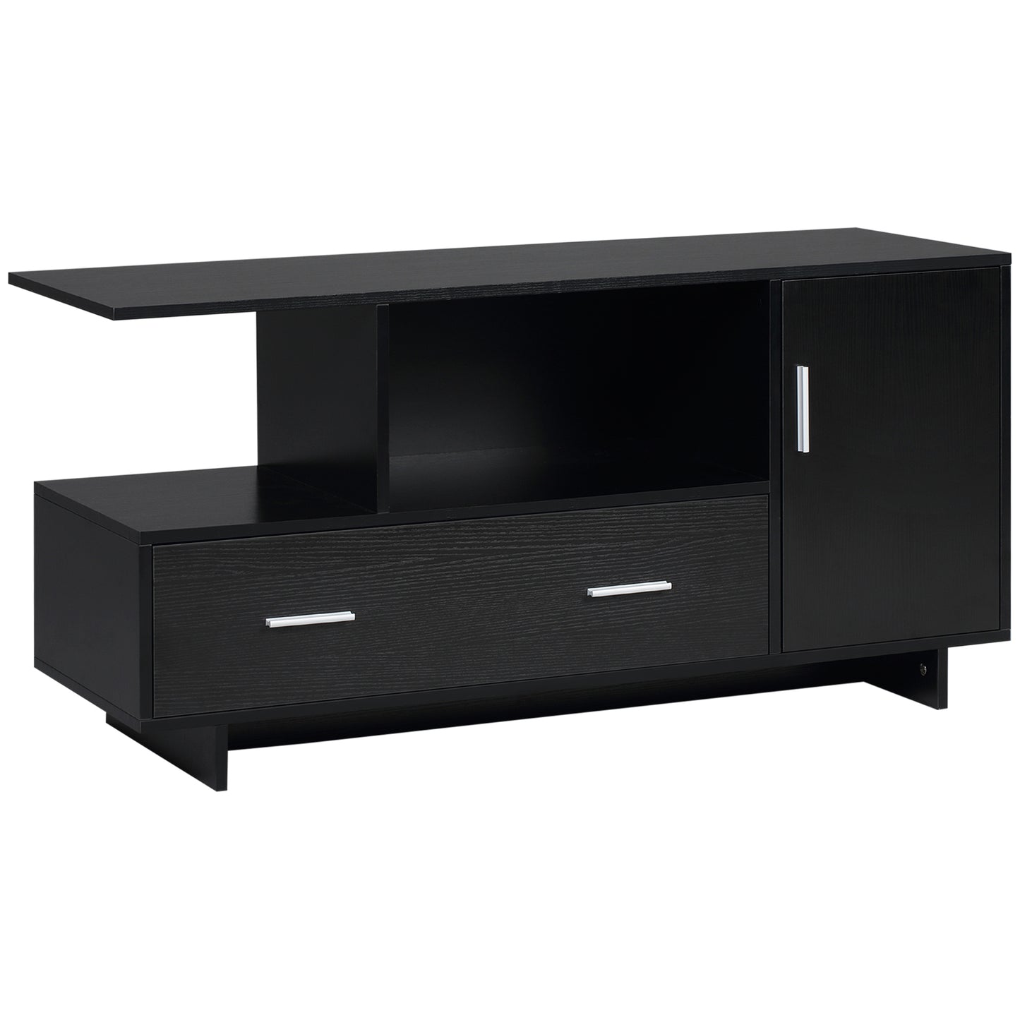 Modern TV Stand Cabinet for TVs up to 47 Inches, Entertainment Center with Drawer Cupboard and Open Shelves, for Living Room Bedroom, Black