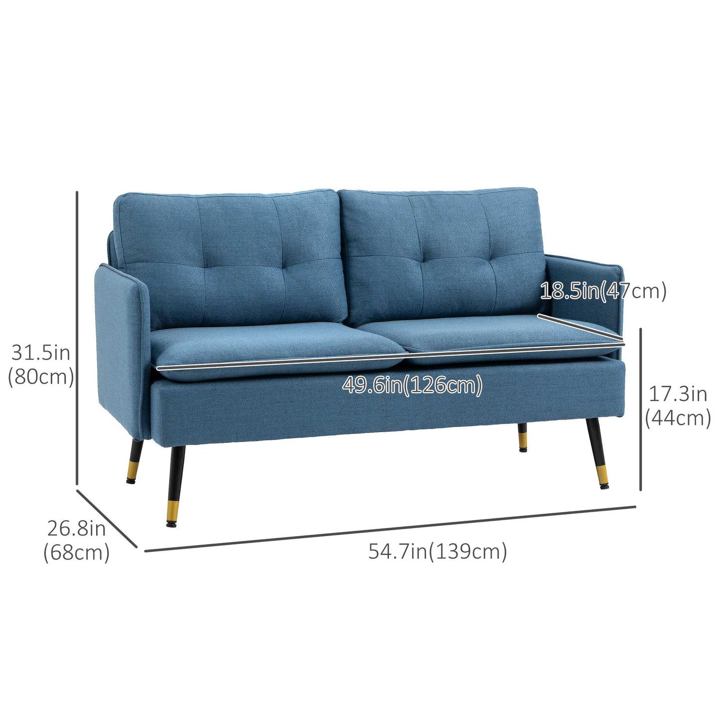 55" Loveseat Sofa for Bedroom, Modern Love Seats Furniture with Button Tufting, Upholstered Small Couch for Small Space, Dark Blue