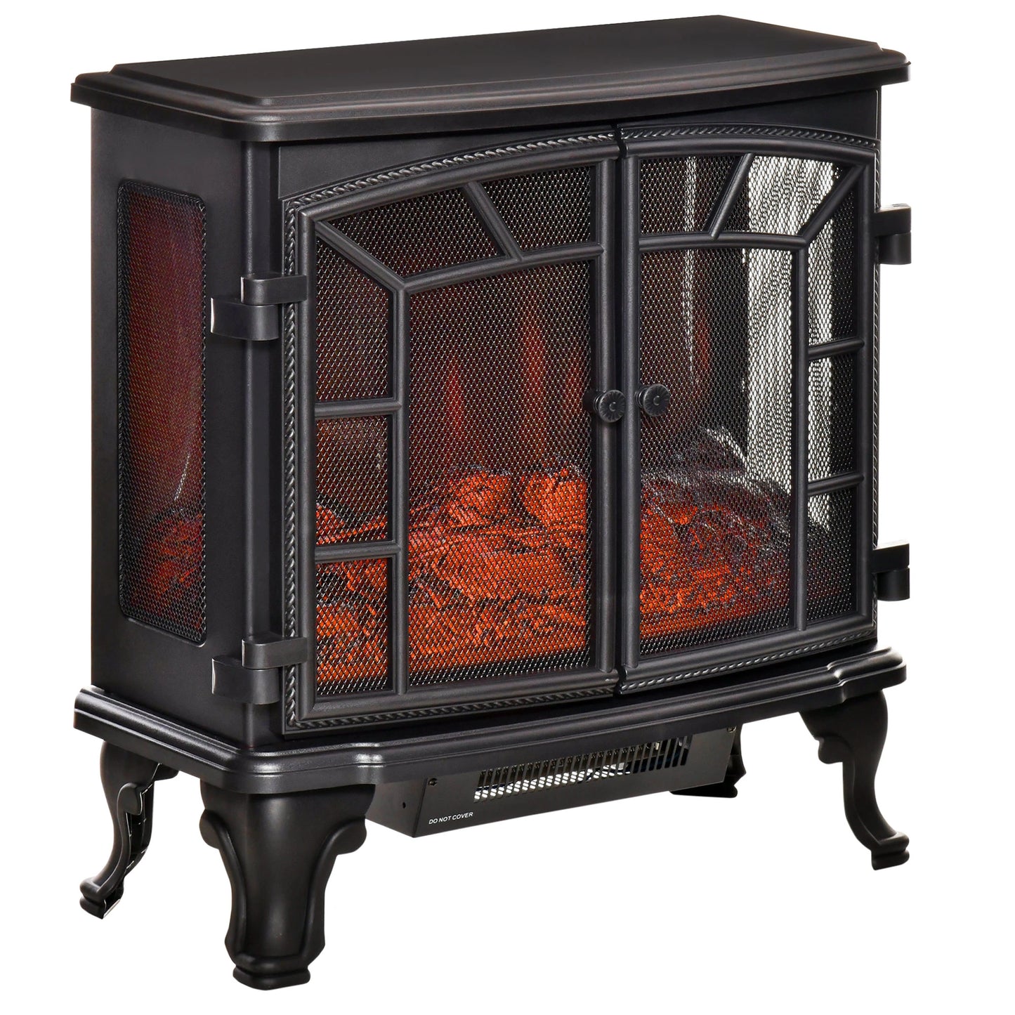 Electric Fireplace Heater, Freestanding Fireplace Stove with Realistic Flame Effect, Timer, Overheating Protection, 750W/1500W, Black