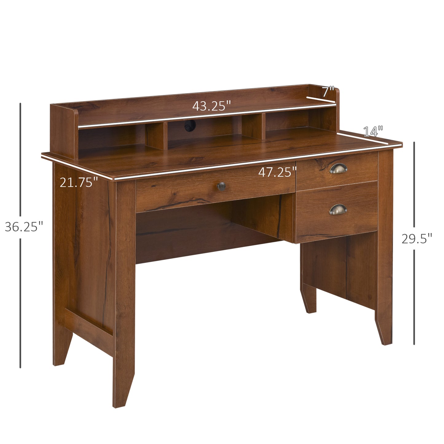 Computer Desk with Drawer,Storage Hutch,Home Office Writing Table Study Workstation, 47.25''x21.75''x36.25'', Brown