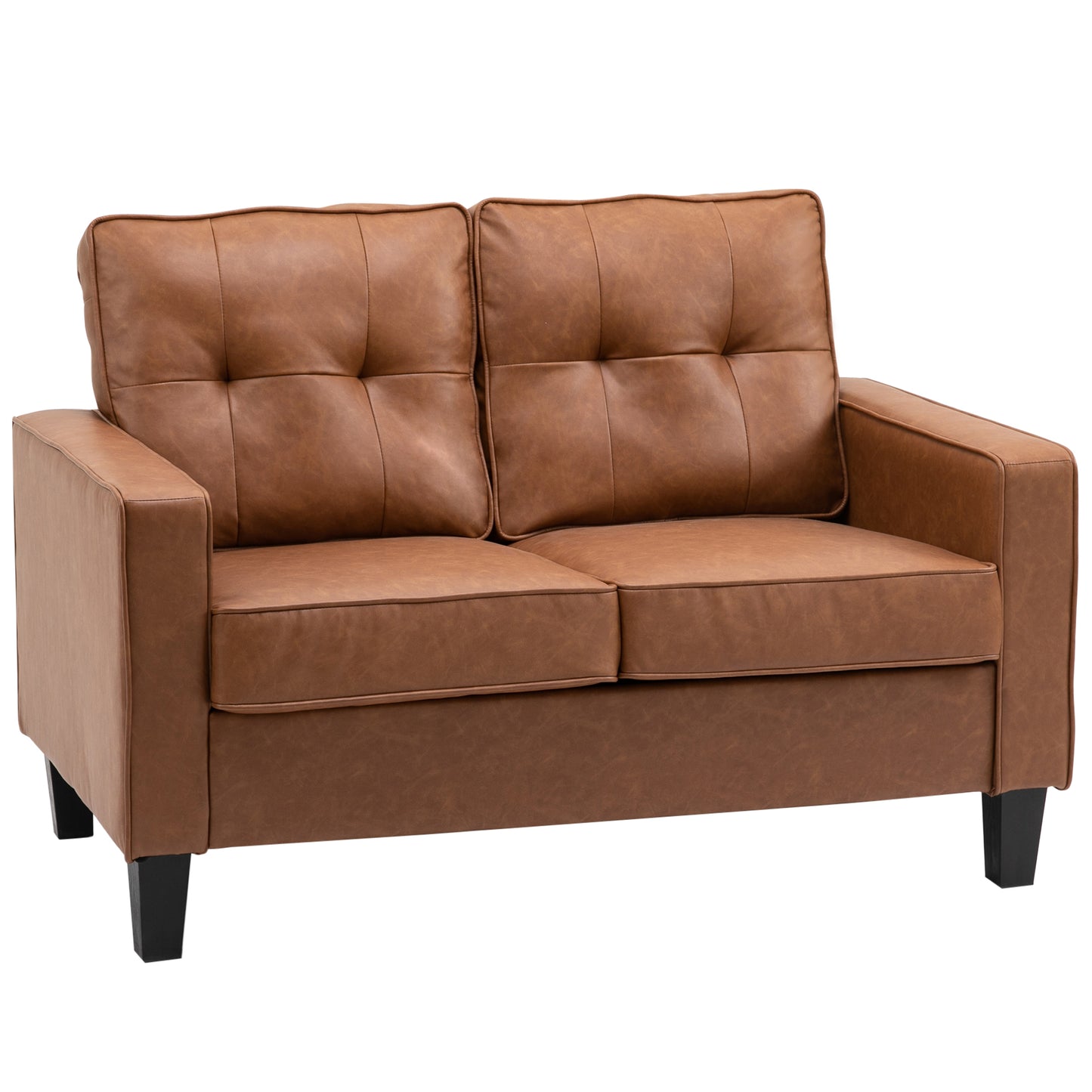 51" PU Leather Double Sofa with Sponge Padding Armrest, Tufted Back and Pocket Spring, Brown