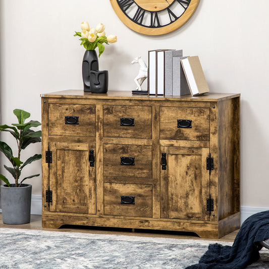 Kitchen Sideboard Cabinet with Five Drawers Two Door Cabinets and Adjustable Shelf for Living Room Brown