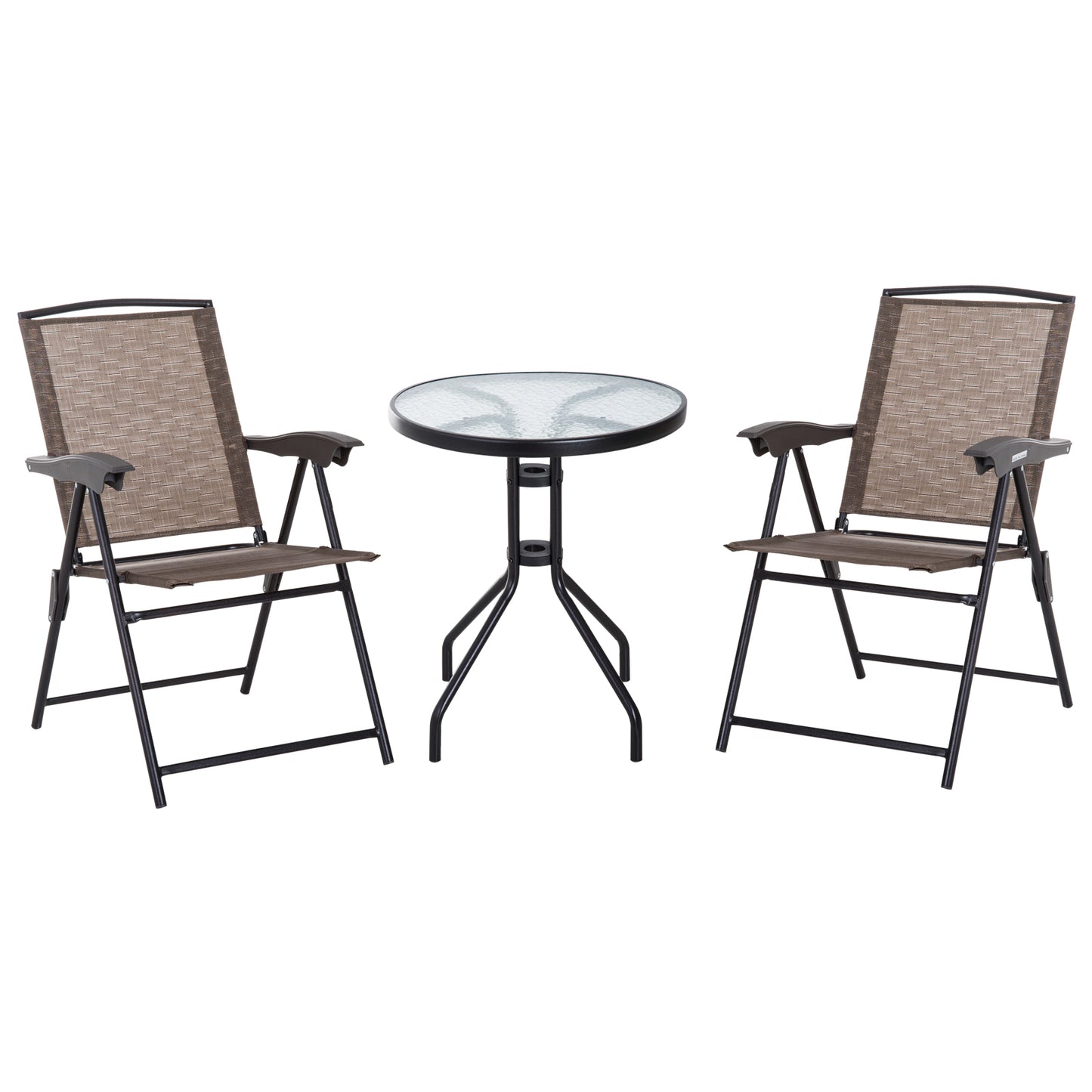 Outsunny Folding Patio Bistro Set with Adjustable Chairs Outdoor Furniture Set with Round Dining Bar Table