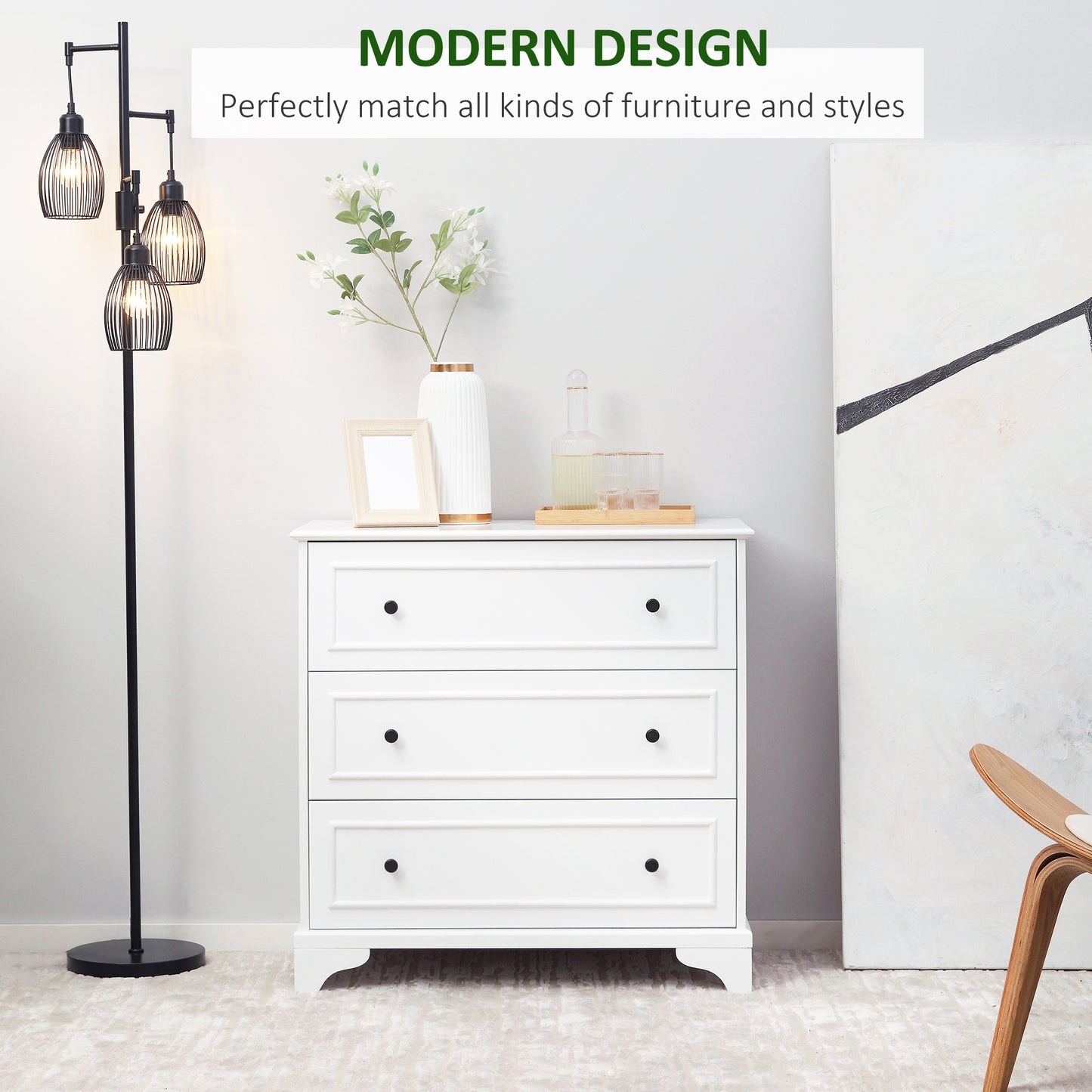 3-Drawer Dresser Tower Storage Cabinet, Chest of Drawers for Bedroom, Hallway, Living Room and Bathroom, White