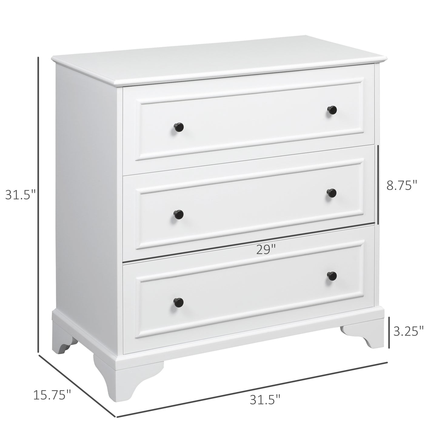 3-Drawer Dresser Tower Storage Cabinet, Chest of Drawers for Bedroom, Hallway, Living Room and Bathroom, White