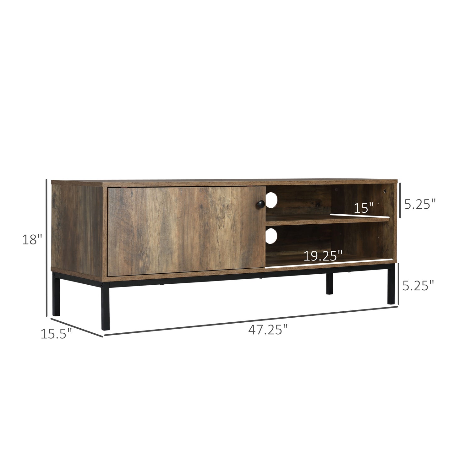 Retro TV Cabinet for TVs up to 50", TV Stand with 3 Compartments, Media Console with Sliding Door for Living Room, Coffee