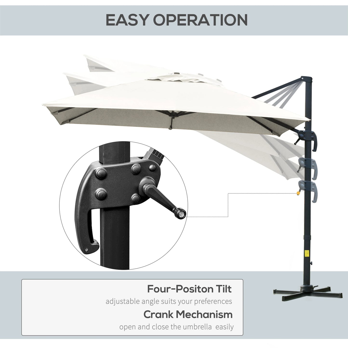 Outsunny 10x10ft Cantilever Umbrella Rotatable Square Top Market Parasol with 4 Adjustable Angle for Backyard Patio Outdoor Area Cream