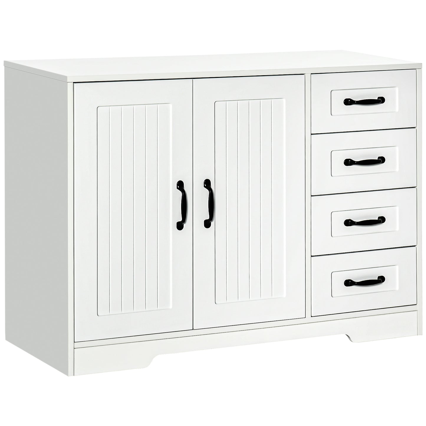 Modern Sideboard Storage Cabinet with 2 Doors Cupboard, 4 Drawers for Living Room, Hallway, White