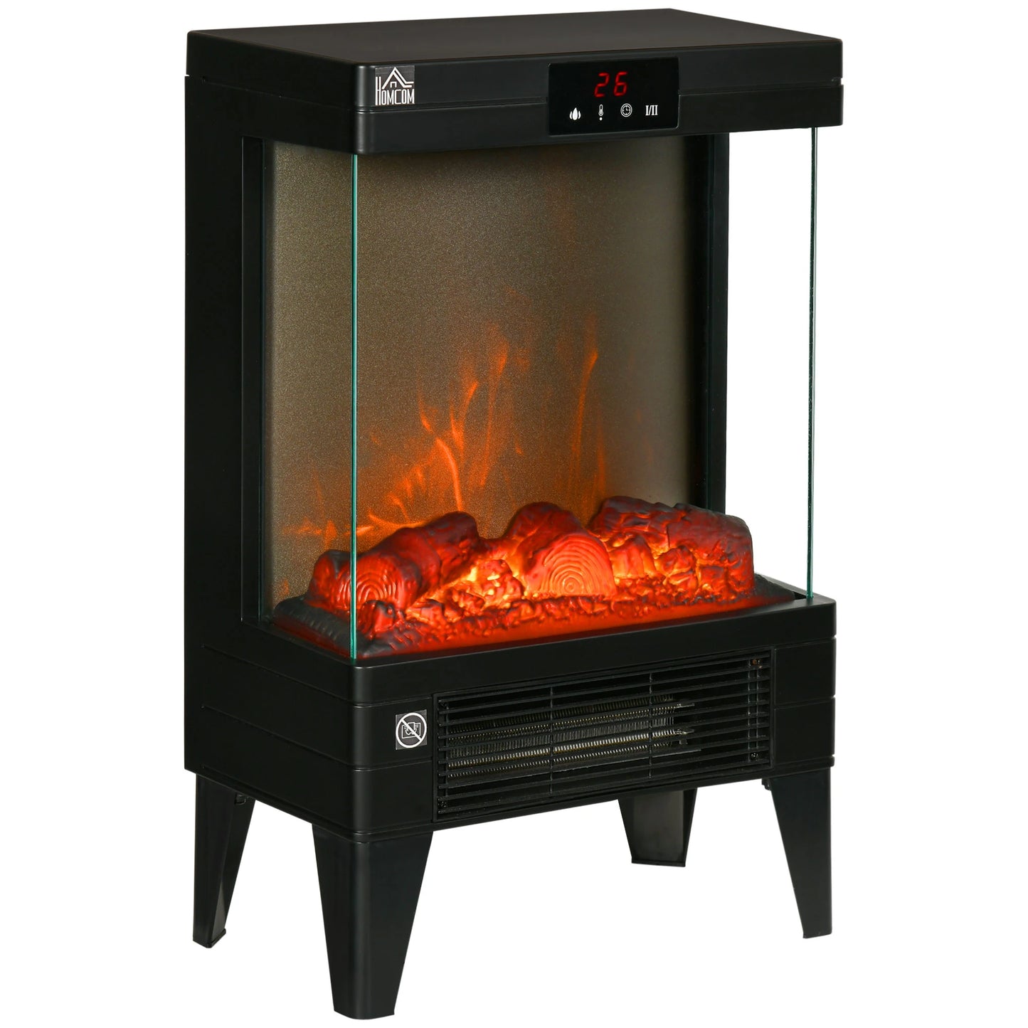 Electric Fireplace Heater, Freestanding 750W/1500W Fireplace, w/ LED Screen, Remote included Quiet Heater Ideal for 269 sq.ft Indoor Use, Black