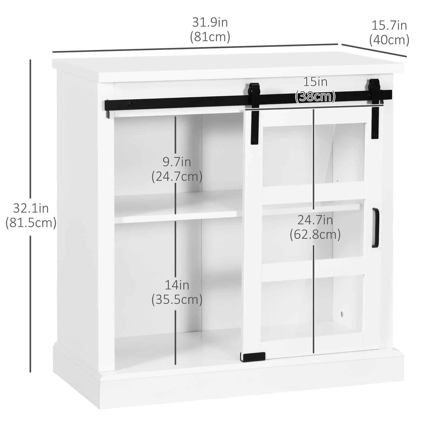 Buffet Cabinet Kitchen Storage Sideboard with Glass Sliding Door, Adjustable Shelf for Dining Room, White