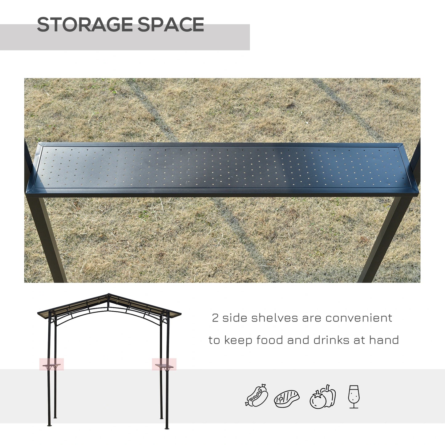 Outsunny 8' x 5' Hardtop Grill Gazebo Aluminium BBQ Canopy Gazebo Outdoor Canopy with Side Shelves