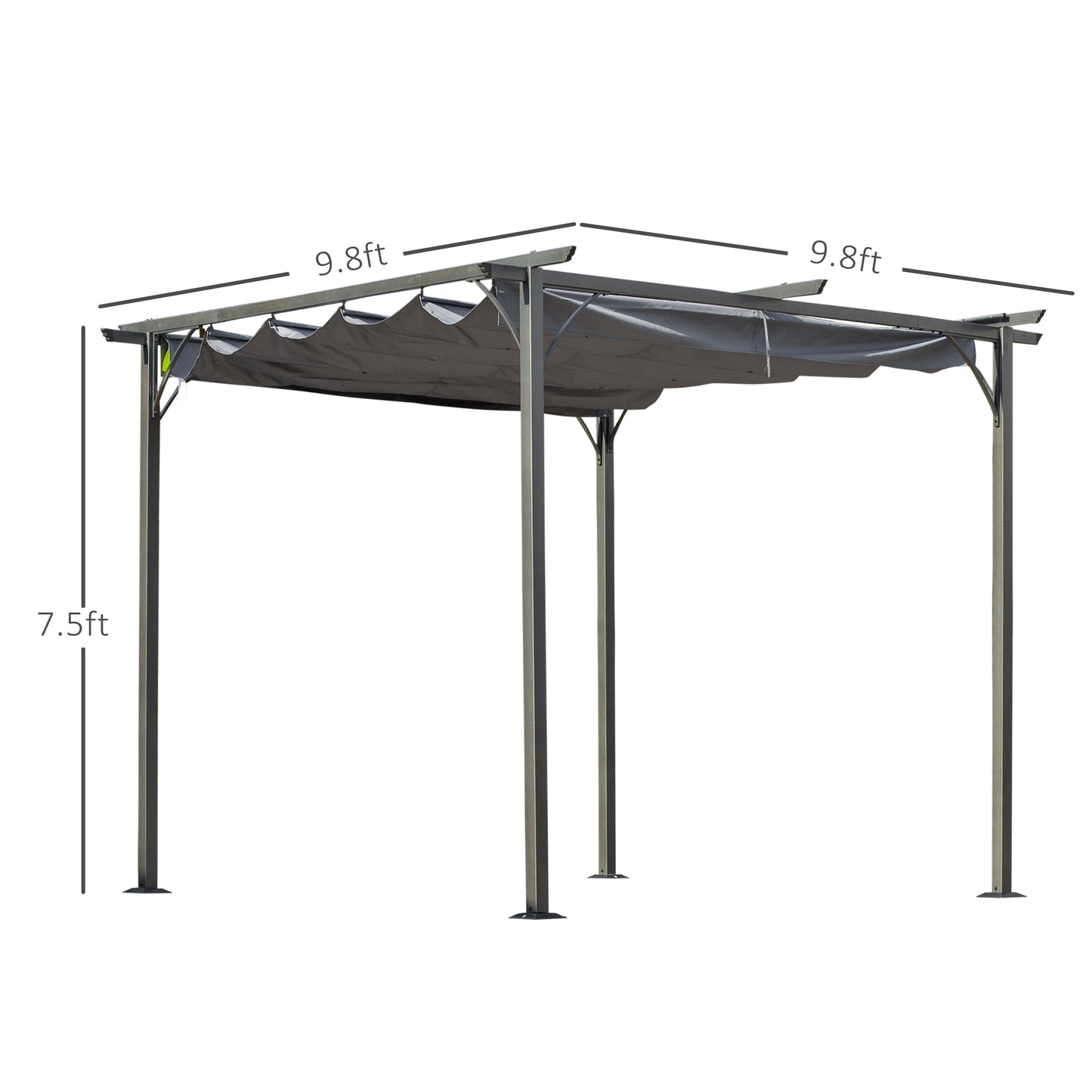 10' Outdoor Pergola Gazebo Garden Retractable Sun Shade Deck Lawn Covered Modern Square Canopy Backyard Patio BBQ Shelter Grey